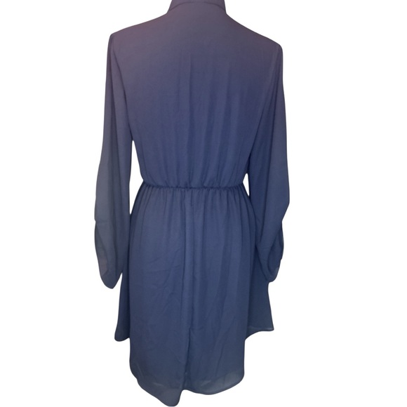 Poema Silky Navy V-Neck Mini Dress Flowy Button up 3/4 Sleeves Sz S - Picture 3 of 12